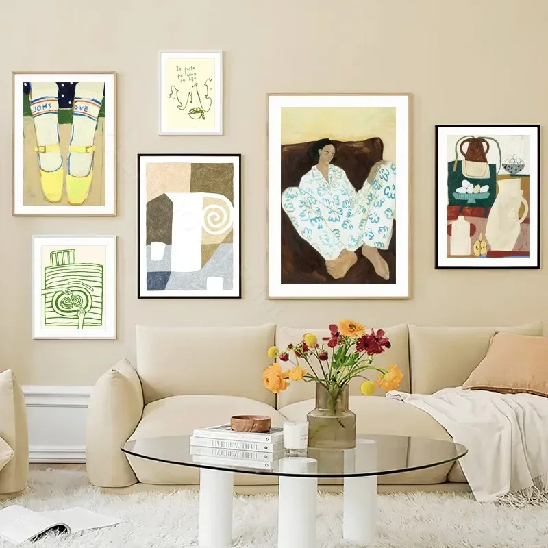 Abstract Geometry Poster Pajama Woman Book Dalmatian Dining Table Wall Art Print Canvas Painting Pictures For Living Room Dec