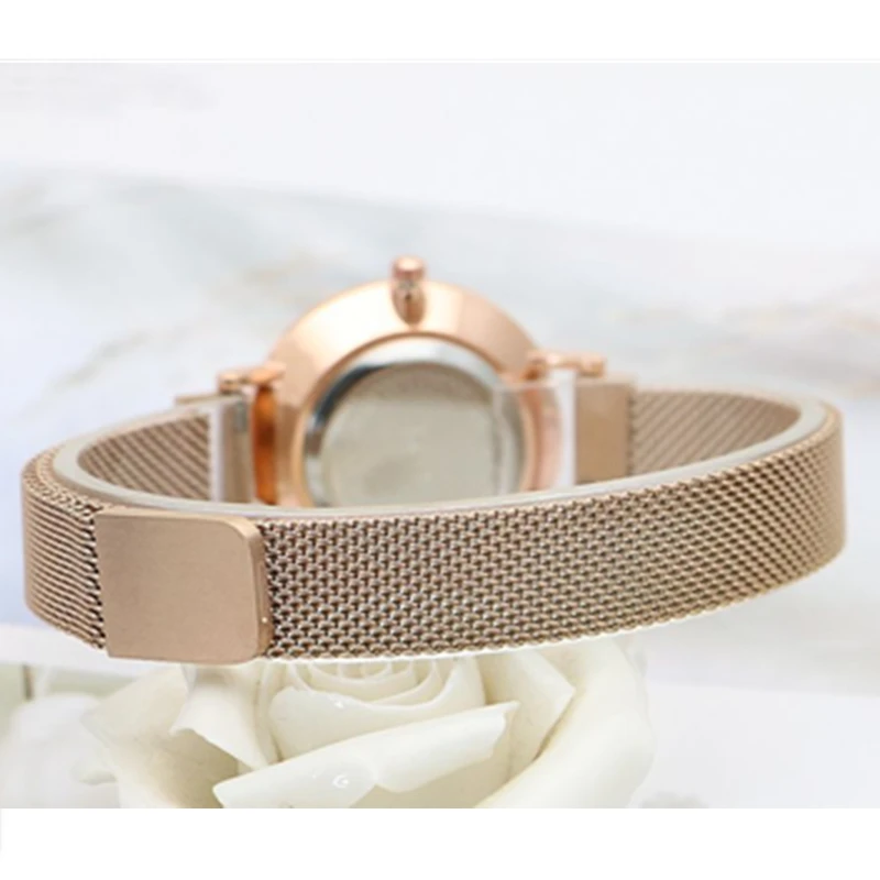 Elegante Stalen Mesh Dames Horloges Fashion Luxe Vrouwen Horloge Bloem Magnetische Band Rose Goud Vrouwelijke Klok Gift Dropshipping