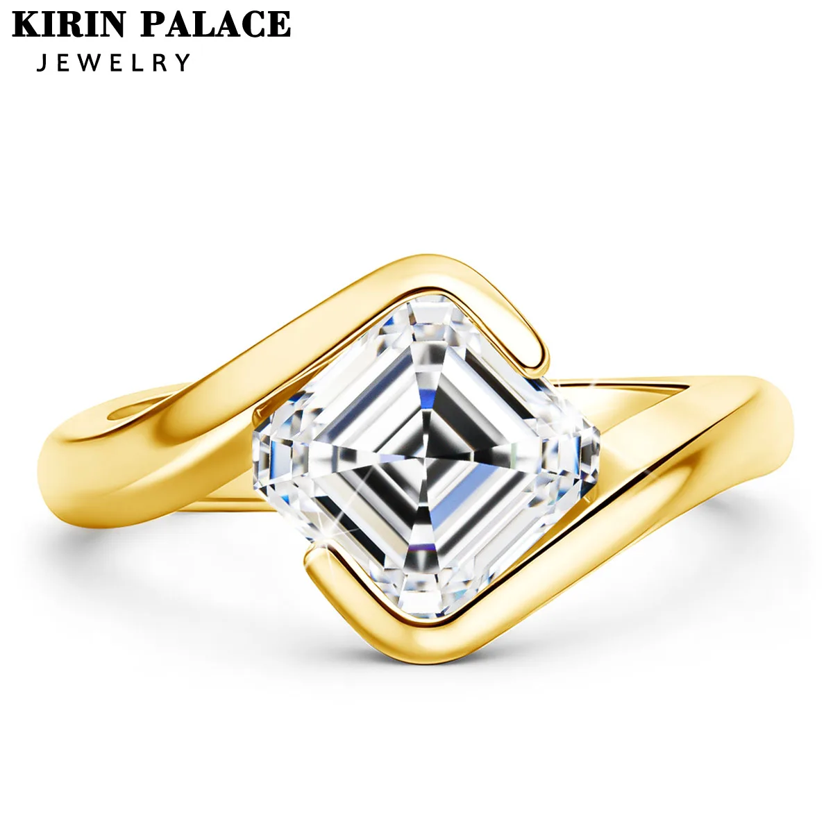 

2ct Princess Cut Moissanite Ring for Women D Color VVS1 925 Silve Sparkling Solitaire 18K Gold Plated Luxury Engagement Gifts