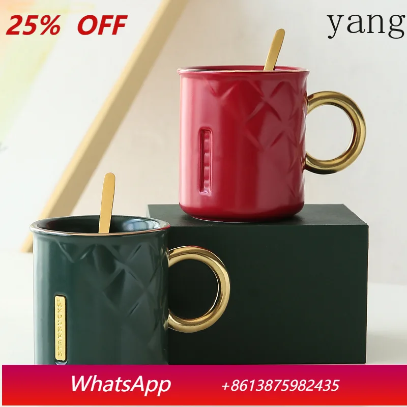 

LMM striped ceramic handle gold cup personal coffee cup office water cup