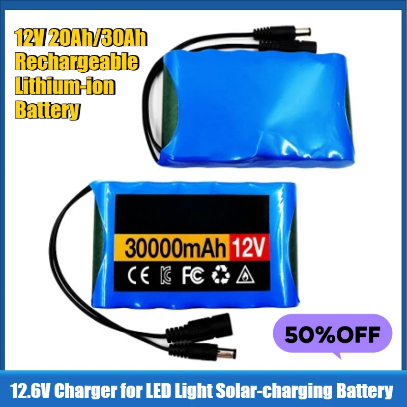 

12V 20Ah/30Ah Rechargeable Lithium-ion Battery 12.6V Charger for LED Light Solar-charging Battery