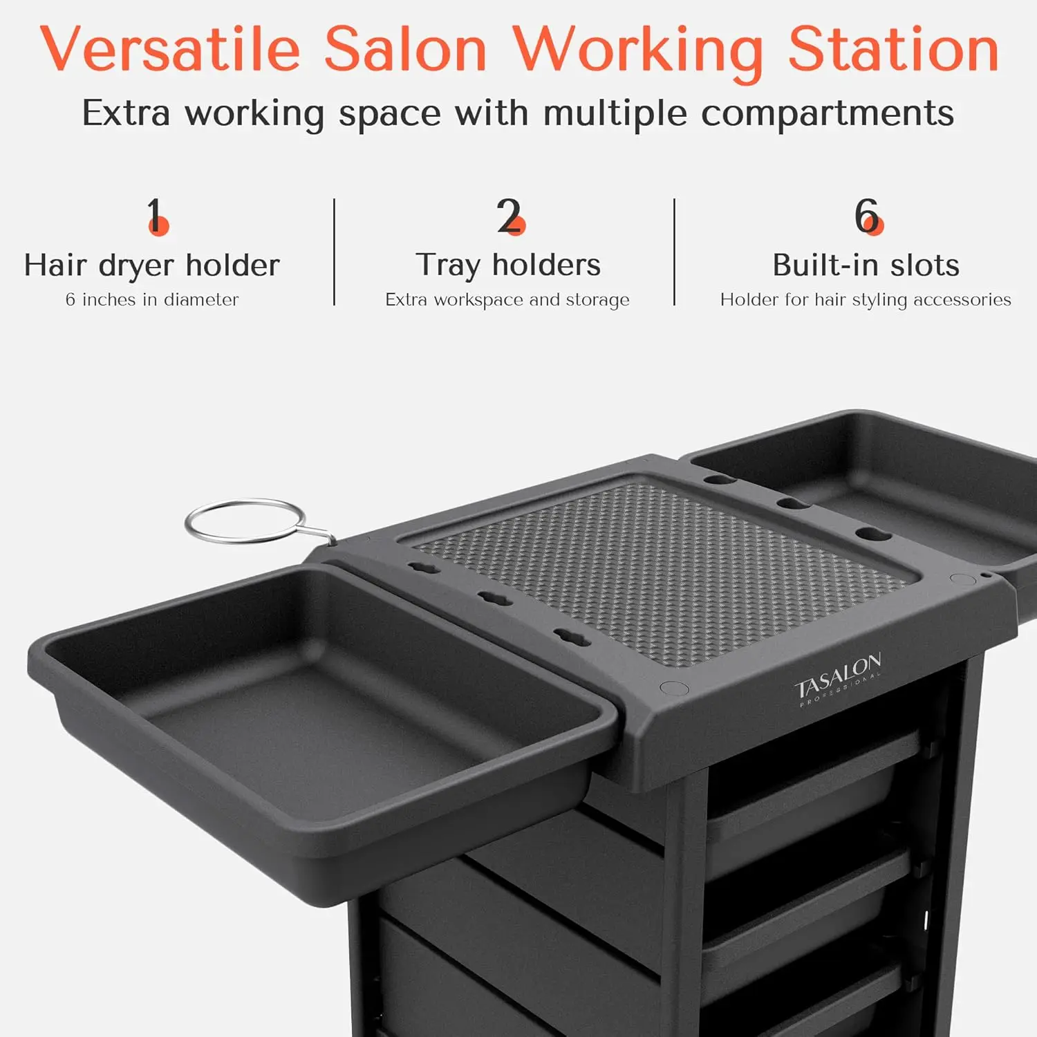 Salon Trolley Cart for Station - Space Saving Rolling Cart for Extra Storage - Hair Beauty Cart - 6-Tray