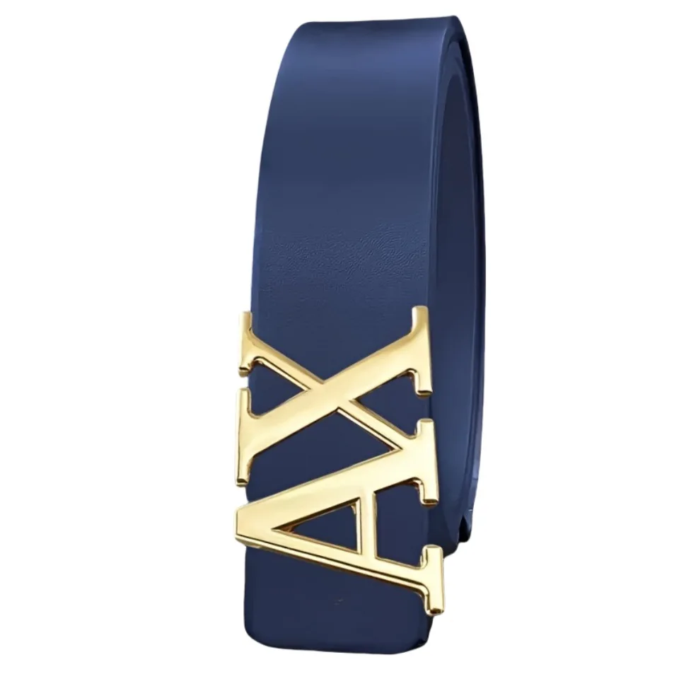 حزام بإبزيم تلقائي على الموضة للرجال بطول 3.5 سم من الجلد الطبيعي بعرض 3.5 سم، حزام ناعم ومخيط بالحصى للجينز، عصري