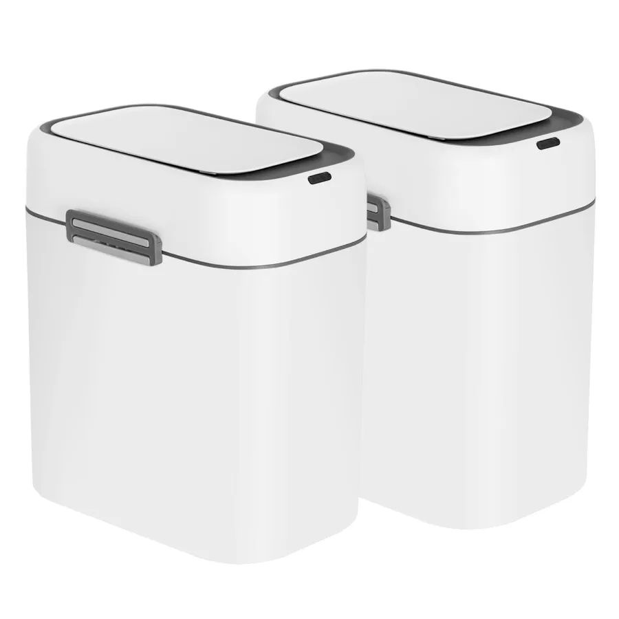 

2.2 Gallon Touchless Trash Can 2-Pack - Motion Sensor, Small White Bin for Bathroom/Kitchen