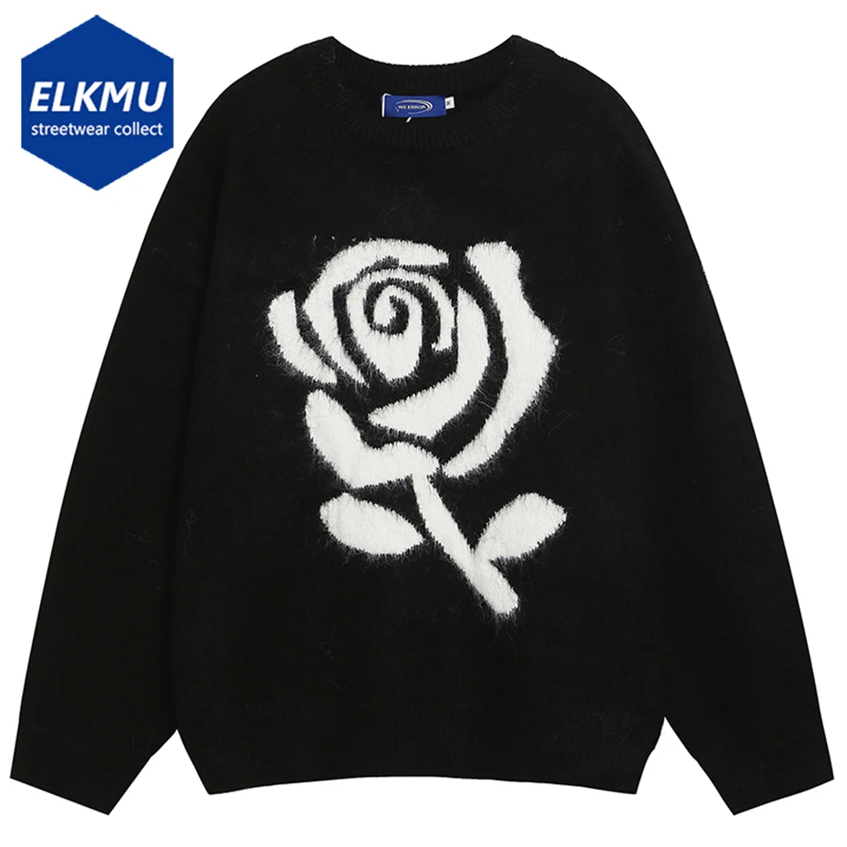 

Rose Graphic Sweaters Men Vintage Oversized Y2K Sweaters Knit Jumpers Streetwear Harajuku Hip Hop Sweaters Knitwear