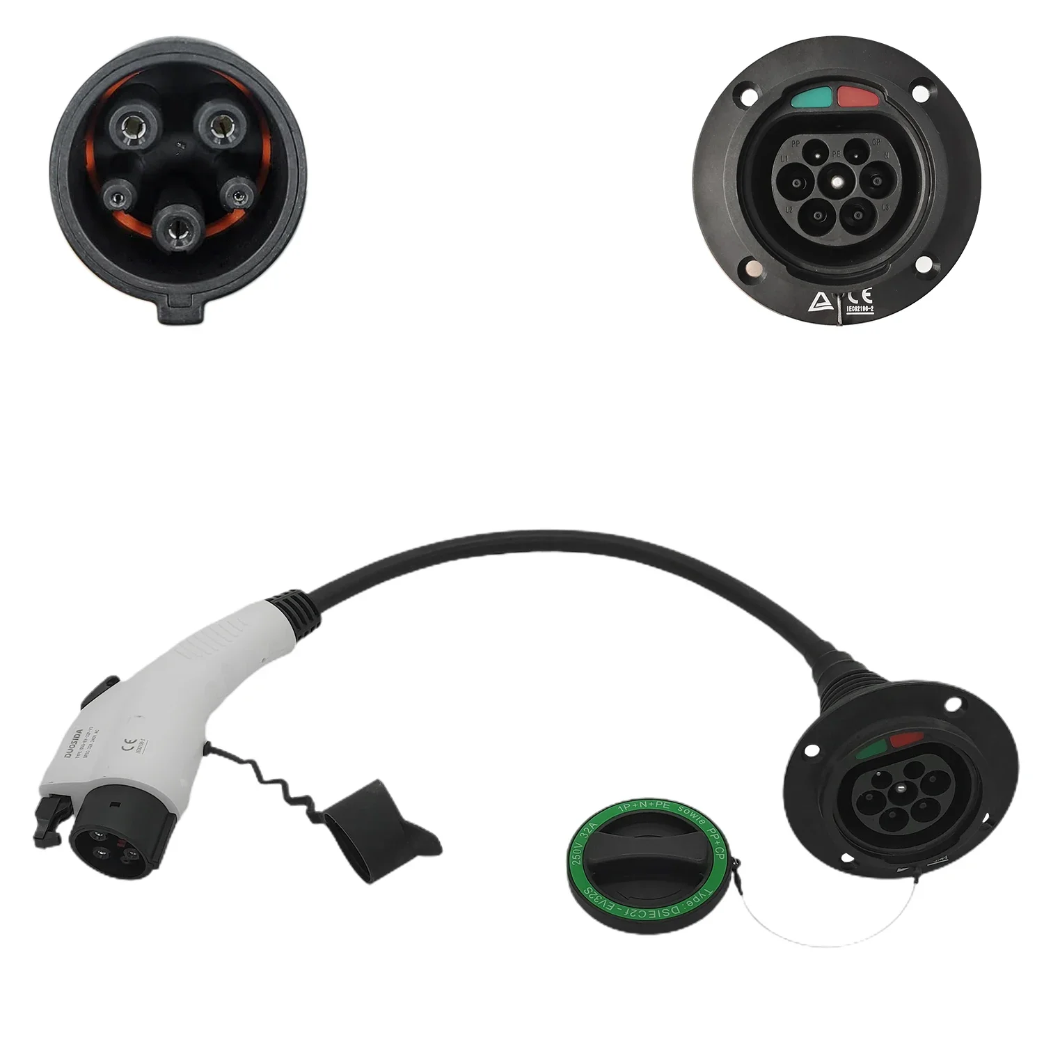 

In Stock IEC 62196 to SAE J1772 charger 32A 240V type 1 female plug to type 2 male socket with 1M ev charging cables