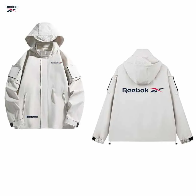 Chaqueta con capucha y cremallera con logo de Reebok - Chaqueta impermeable para ciclismo de montaña - Ropa deportiva para hombre y mujer - Ligera y