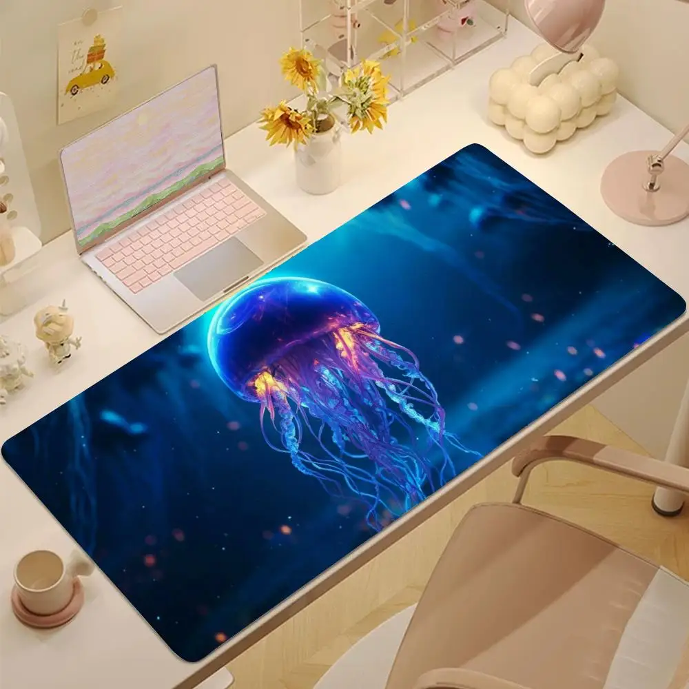 

bioluminescent jellyfish Mouse Pad Tablet mouse Pad Laptop xl desktop mouse pad, cute HD Rainbow Gaming keyboard pad, 90x40