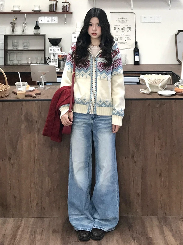 Jeans a gamba larga a vita alta retrò americani da donna autunno inverno nuovi pantaloni in denim dal taglio dritto allentato Vintage Sle Ladies Premium