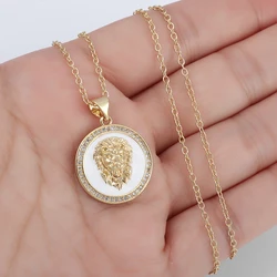 New Fashion Personality Design Inlaid Shiny Zircon Jungle Lion Round Tag Necklace Men's Domineering Jewelry