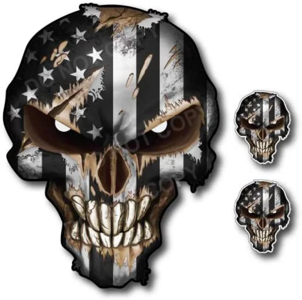 For Skull with Reflective Eyes American Flag Vinyl Decal Stickers Car Truck Sniper Marines Army Navy Military Graphic