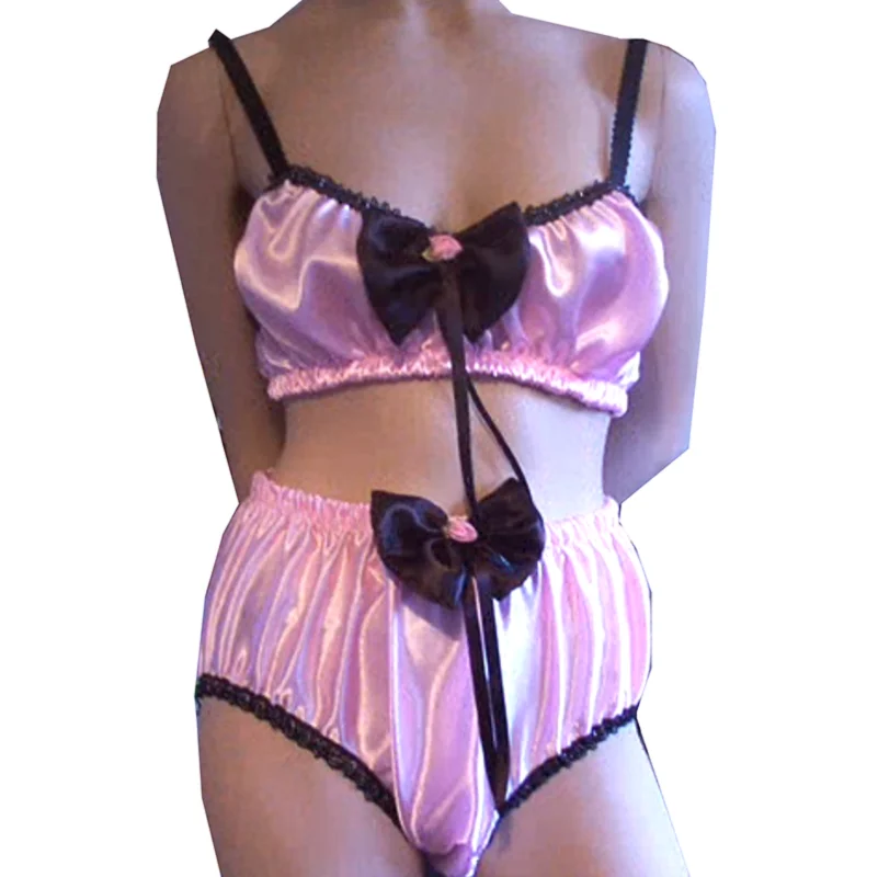 

French Sexy Adult Customized Fetishist Crossdressing Sissy Pink Sweet Cute Strap Top Shorts Two Piece Set