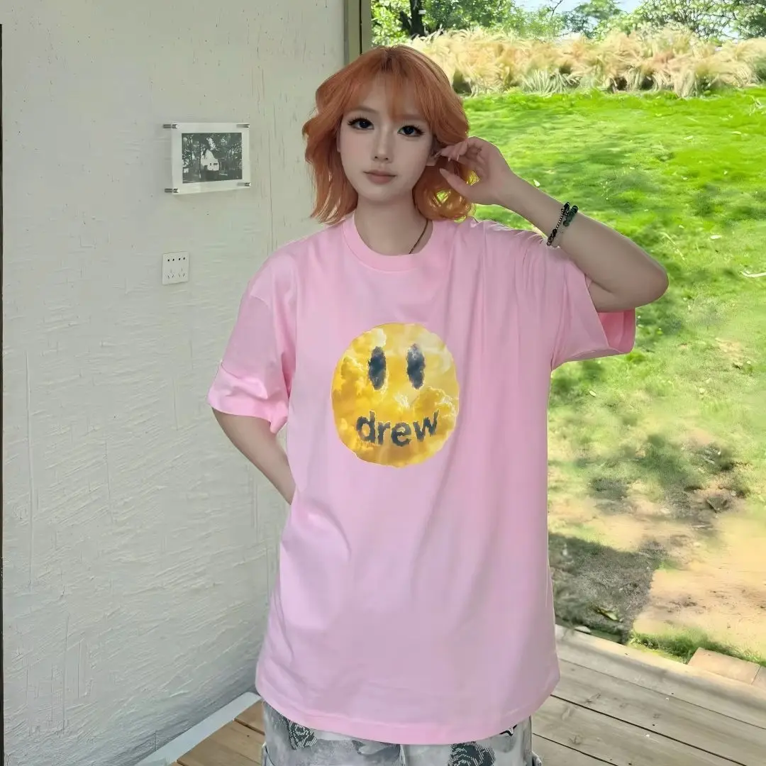 Drew House Cloud Fluff Smile Simple and Comfortable Men's and Women's Matching Round-neck Short-Sleeved T-Shirt