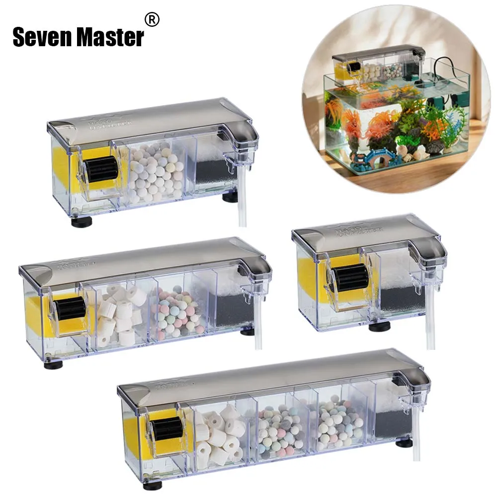 3-in-1 Hang On Aquarium Waterfall Filter Box External Oxygenation Fish Tank Filter Multi Layer Filtration Large Media Chamber