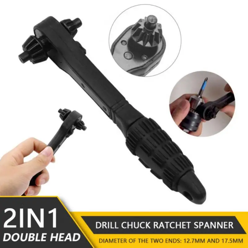 2-in-1 Universal Drill Chuck Key Wrench Dual-use Ratchet Spanner Wrench for Drill Press Clamping Tool of 12.7mm, 17.5mm