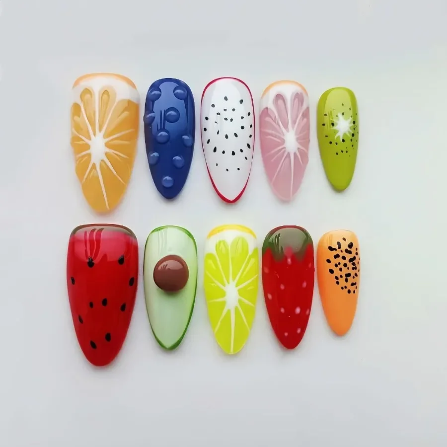 

FlyingRabbit handmade press on nails almond short 10 pcs fake nails with designs high hardness acrylic nails press ons with 3D
