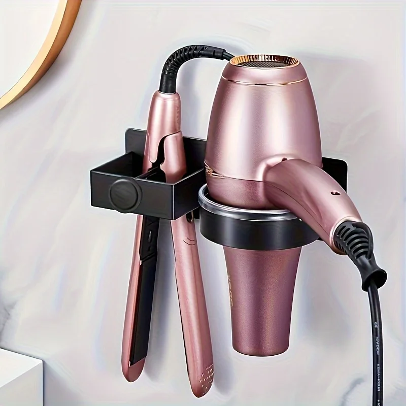 Wandmontiertes Aufbewahrungsregal für Haarstyling-Geräte, Bohrfreies Badezimmer-Aufbewahrungsregal, Geeignet für Haartrockner, Glätteisen und Lockenstab