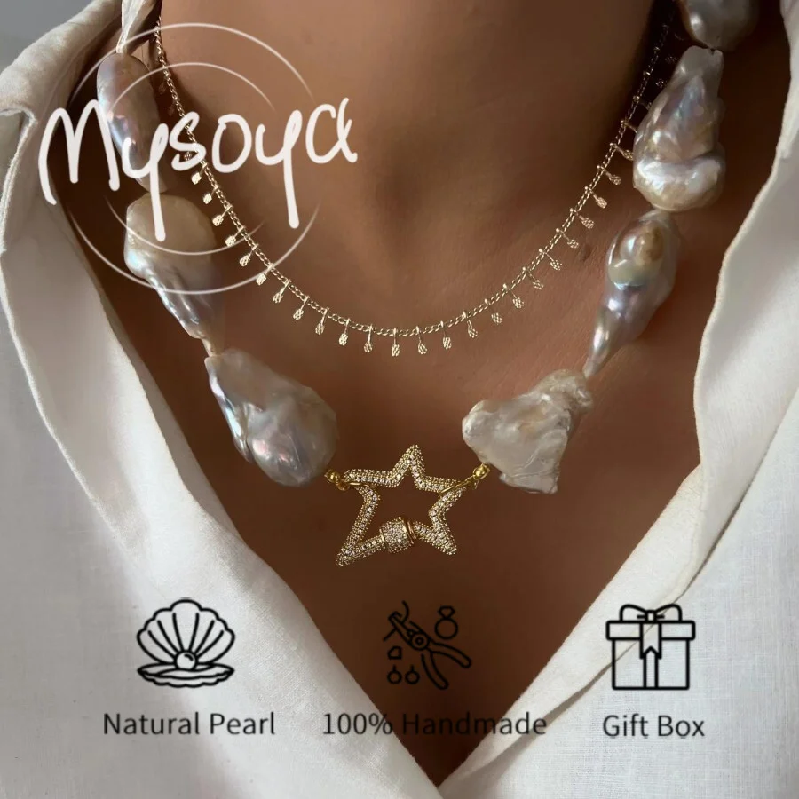 

MYSOYA 15-18 мм белое жемчужное ожерелье в стиле барокко для женщин и мужчин с подарочной коробкой идеальный подарок на свадьбу, день рождения, Рождество, Новый год