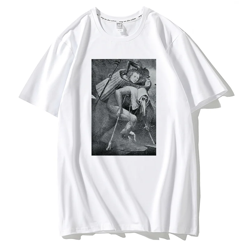 Loose white Men T-shirt Homme Tees Hieronymus Bosch Last Judgement Detail Medieval Art Apocalypse women T Shirt  kids tees tops