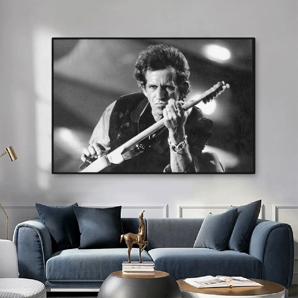 Decorative Canvas Paintings Keith Richards Posters and Prints Black & White Wall Art Picture For Room Home Decor