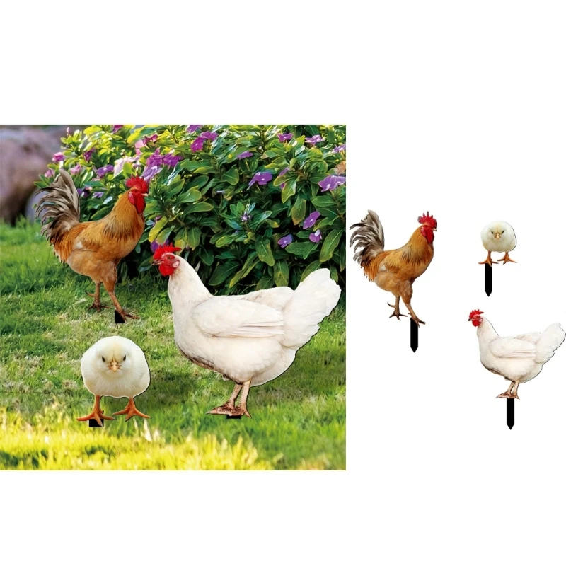 3pcs Acrylic Yard Signs Chicken Garden Stakes Outdoor Decoration for Lawn Garden Yard Animal Ornaments Ground Insert