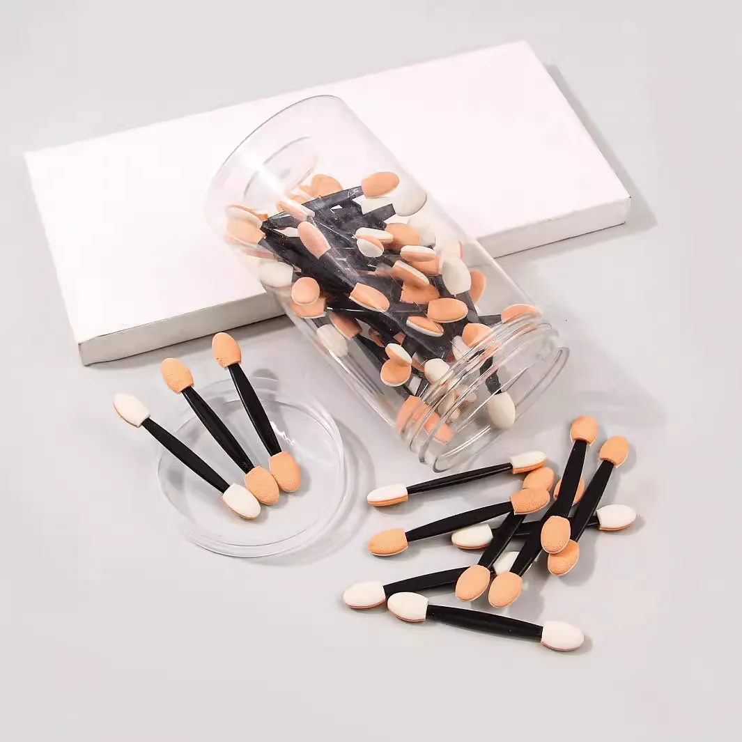 50本入り両端スポンジアイシャドウ＆ネイルアートブレンディングブラシセット - 収納ボックス付きポータブルトラベルメイクアップツール