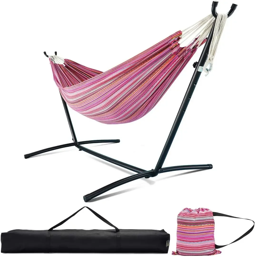 

Hammock with Stand 2 Person Heavy Duty, Portable Hammock with Stand for Camping and Outdoor, Adjustable Steel Hammock Stand