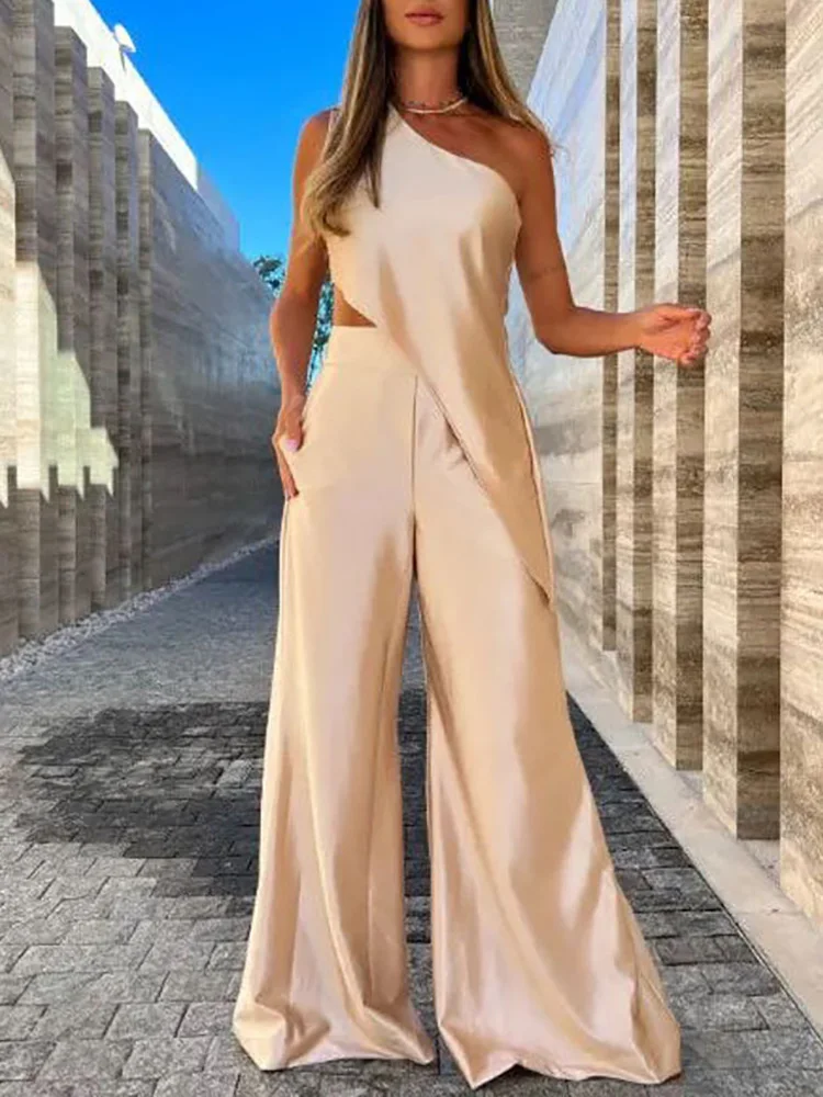 

Female High Waist Trousers Solid Matching Suit Women Loose Wide Leg Pants Two Piece Set Summer Backless Tops Long Pants Outfits