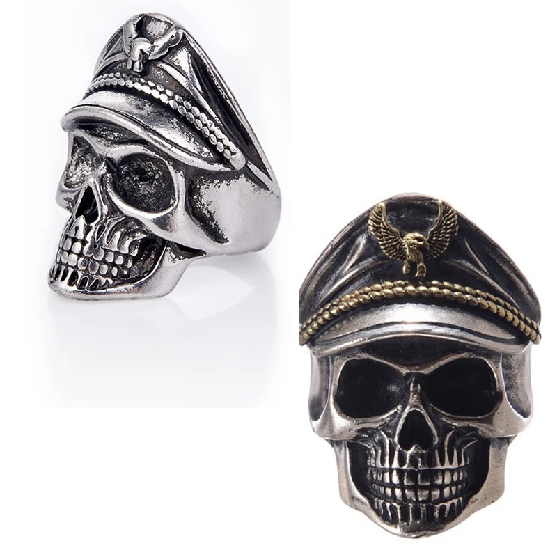 SALONFENG Fashion Vintage Skull Ring Officer Captain Opening Adjustable Hand Ring Pirate King Jewelry Men Women Gifts