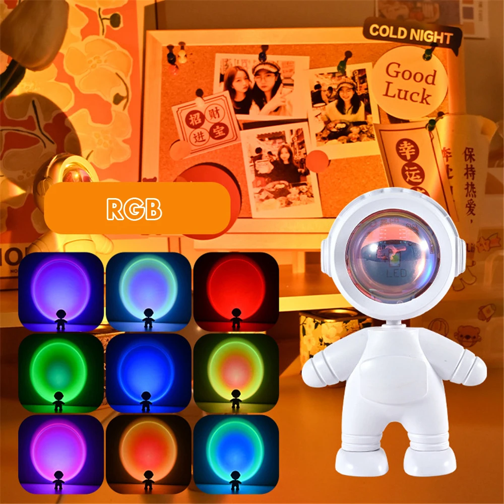 Sunset Night Light Projector Spaceman Sunset Lamp Live Streaming Beauty Photo Room Decor Rechargeable Astronaut Projector Light