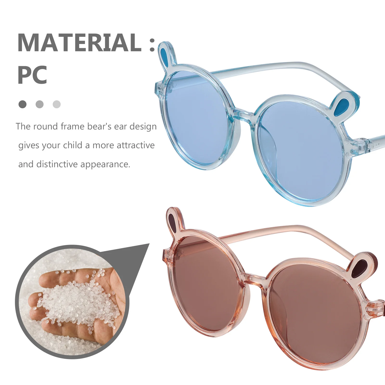 

2Pcs Sunglasses Round Frame Bear Ear Eye Shades Fashion Sun Shades Summer Beach Trip Gift Sunglasses