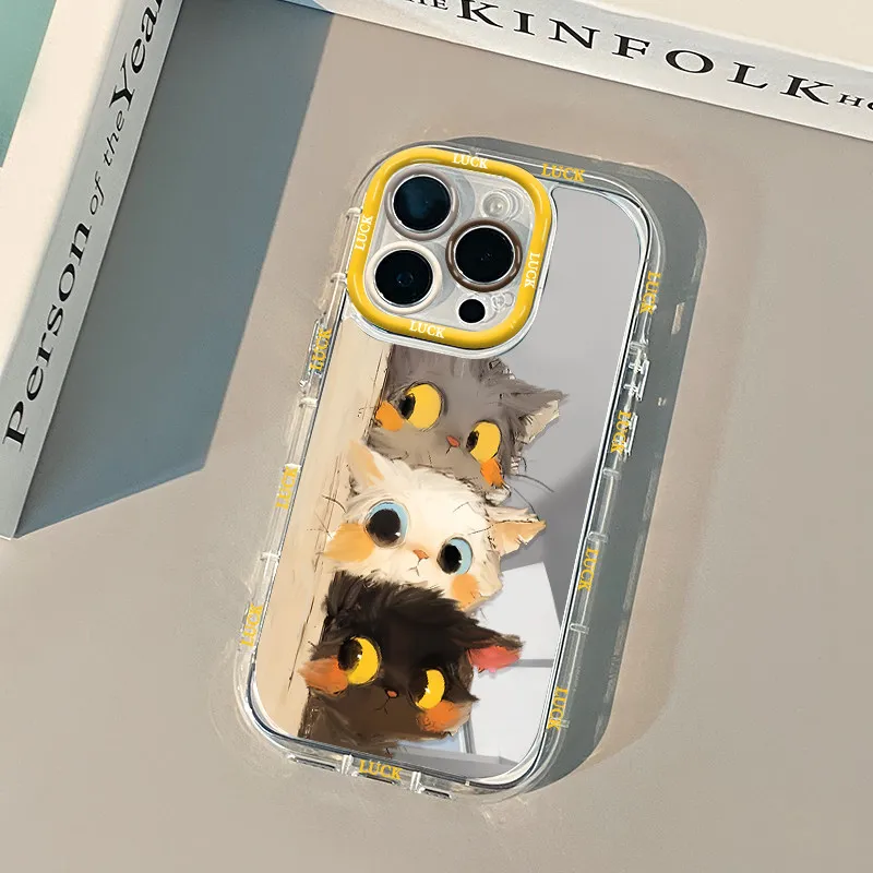 Niedliches Kätzchen, Liebliche Katze, Luftkissen-Spiegel-Handyhülle für iPhone 17 15 14 16 Pro Max 13 12 11 Pro XR XS 7 8 Plus 17Air Art Cover – Detail 5