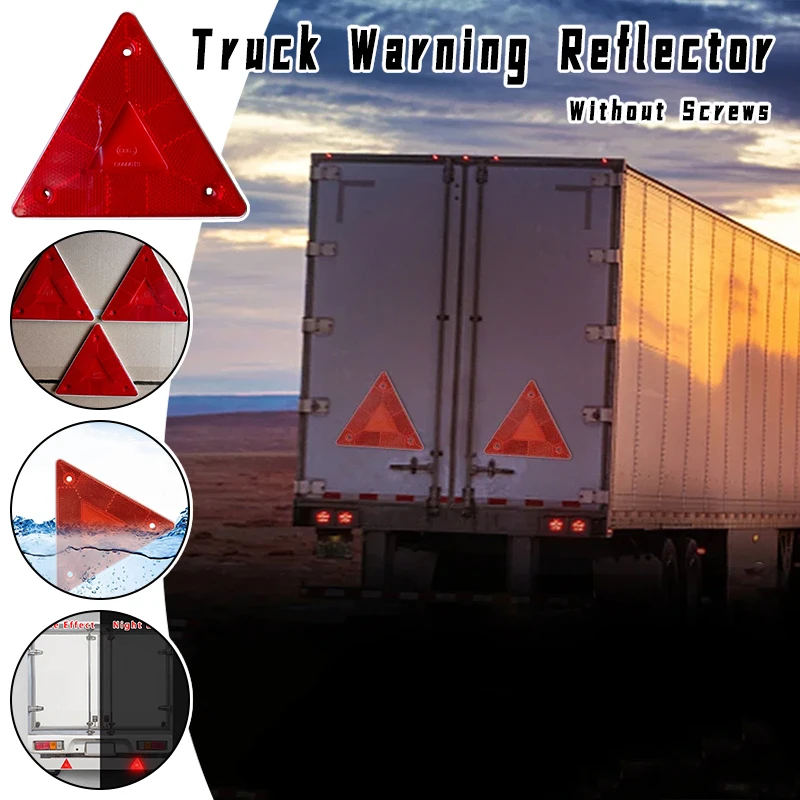 2pcs Triangle Warning Reflector Truck Stop Warning Sign Plate Rear Light Safety Reflective Sign Board Red Warning Reflector