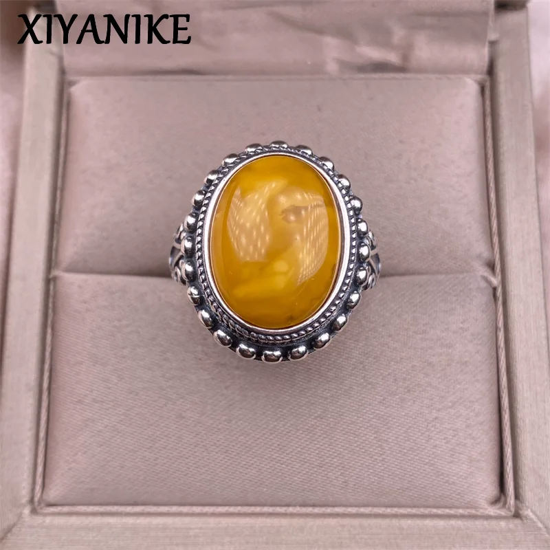 XIYANIK Vintage Thai Silver Honey Wax Adjustable Finger Rings For Women Nepal Fashion New Jewelry Gift Party anillos