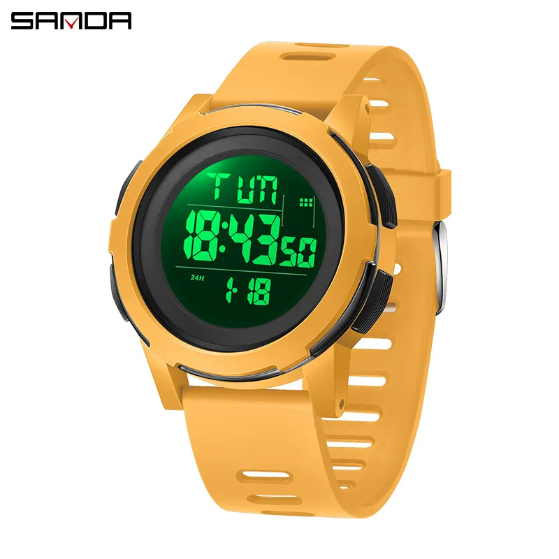 Sanda-2188 Relógio eletrônico impermeável com display digital, relógios de estudante, pulseira de silicone, alarme, ao ar livre, luz noturna, moda simples