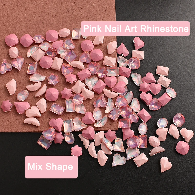 20/50PCS Mocha Pink Mixed Shape Sharp Bottom Nail Art Rhinestone Crystal Glass Rose Red Mixed Color 3D Manicure DIY Accessories