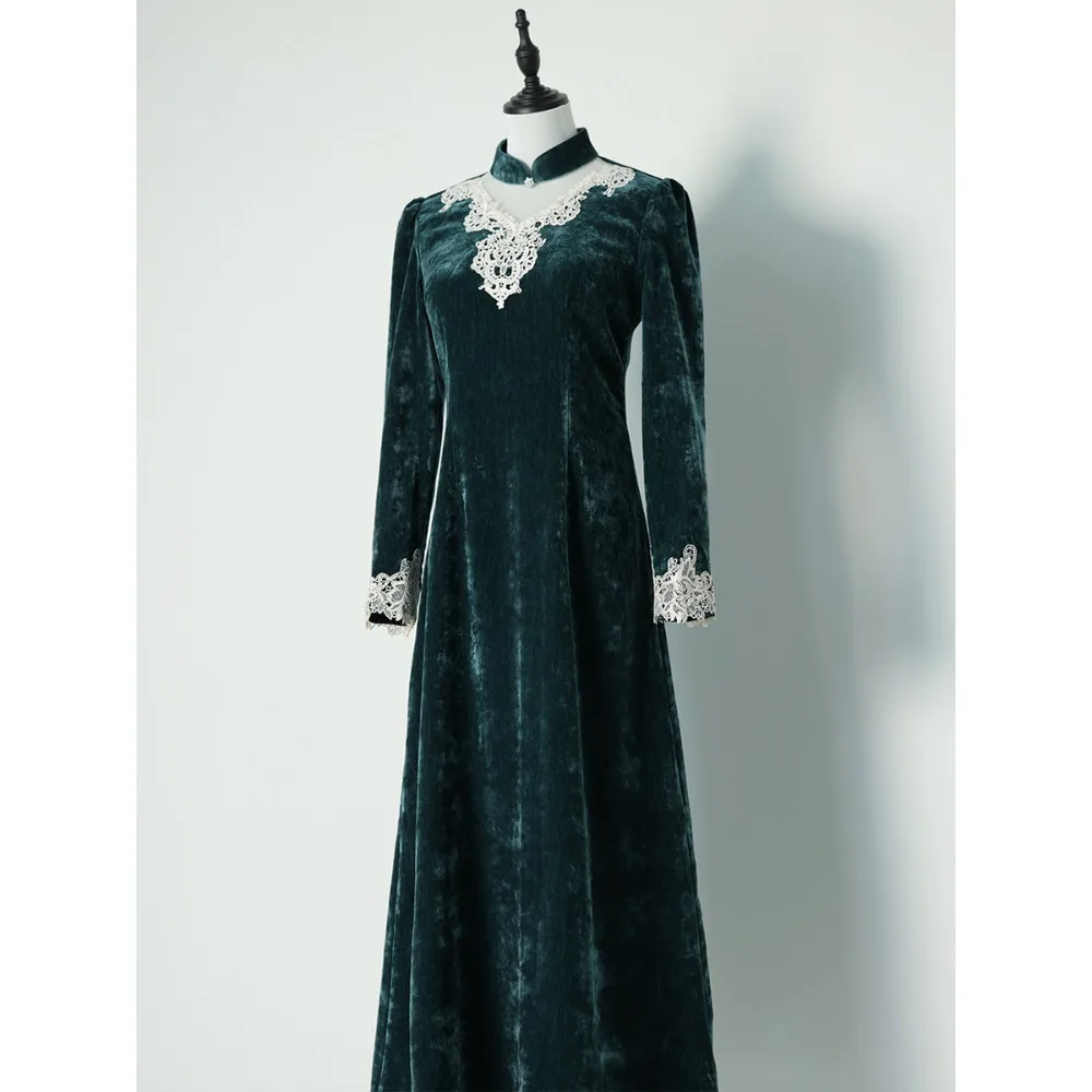 

Винтажное китайское платье-ципао с длинным рукавом, кружевное, облегающее, элегантное, для женщин