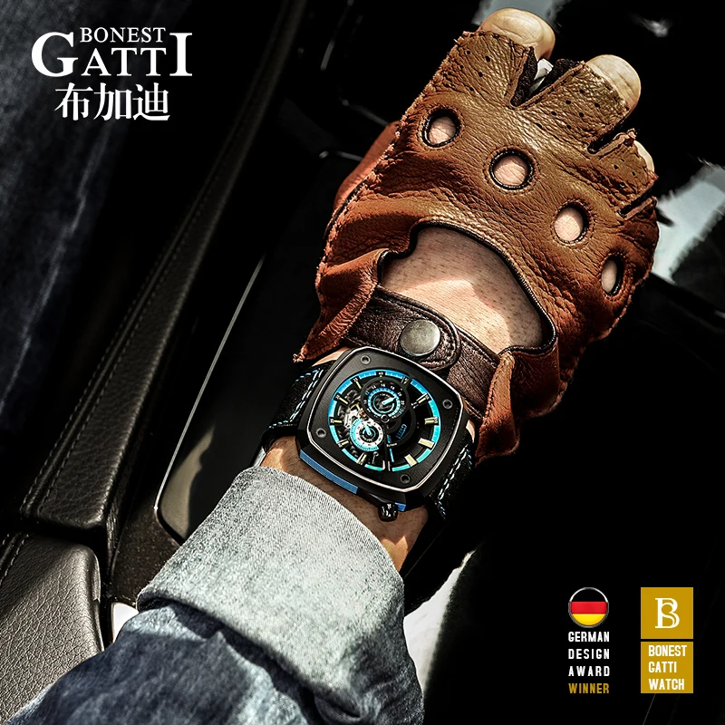BONEST GATTI Mens Mechanical Watches Luxury Stainless Steel Automatic Wrist Watch Luminous Clock Men Business Casual Men Watches