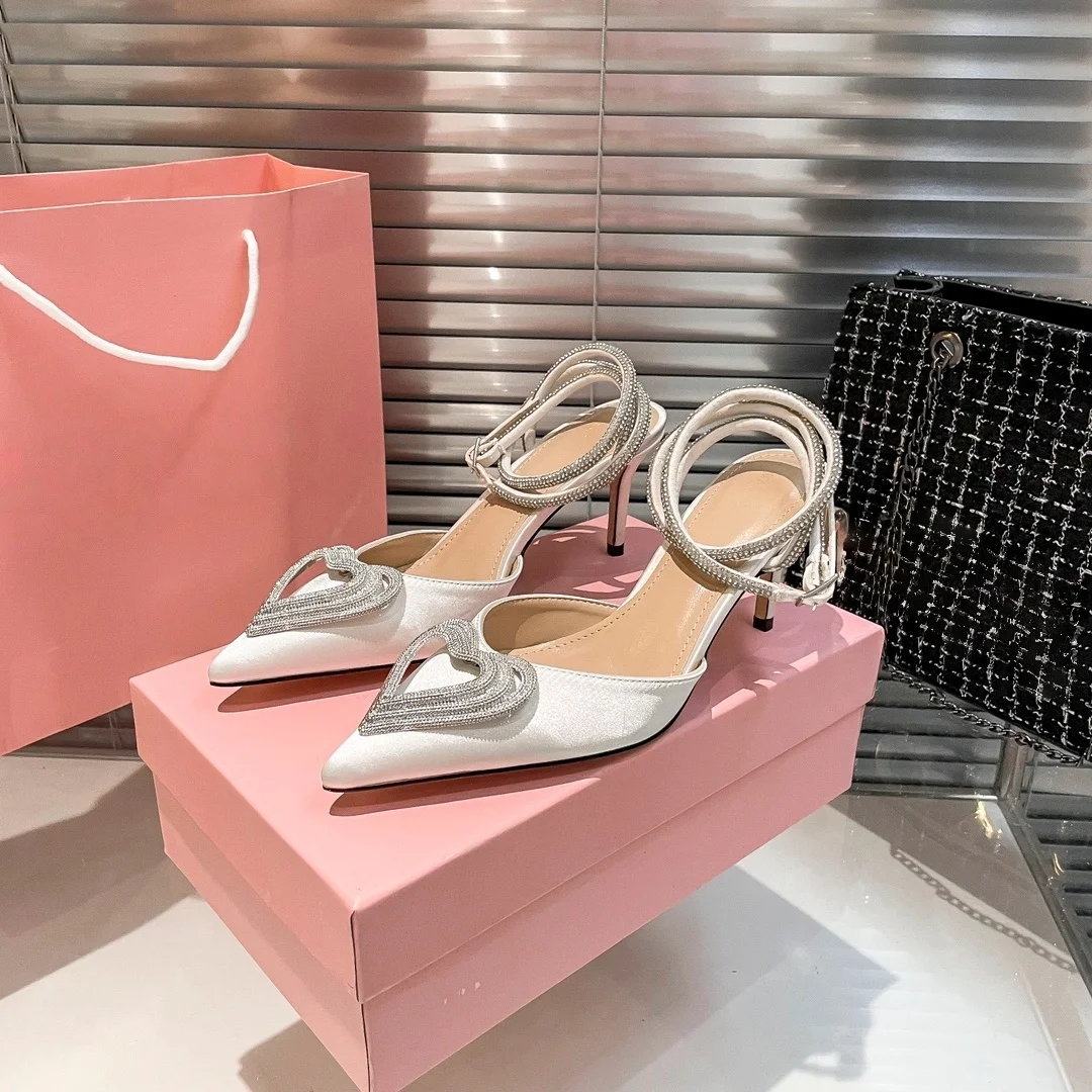 

Women's Rhinestone Heels Ankle Strap Pointed Toe Stiletto Heeled Sandals Wedding Bridal Dress Pumps Shoes