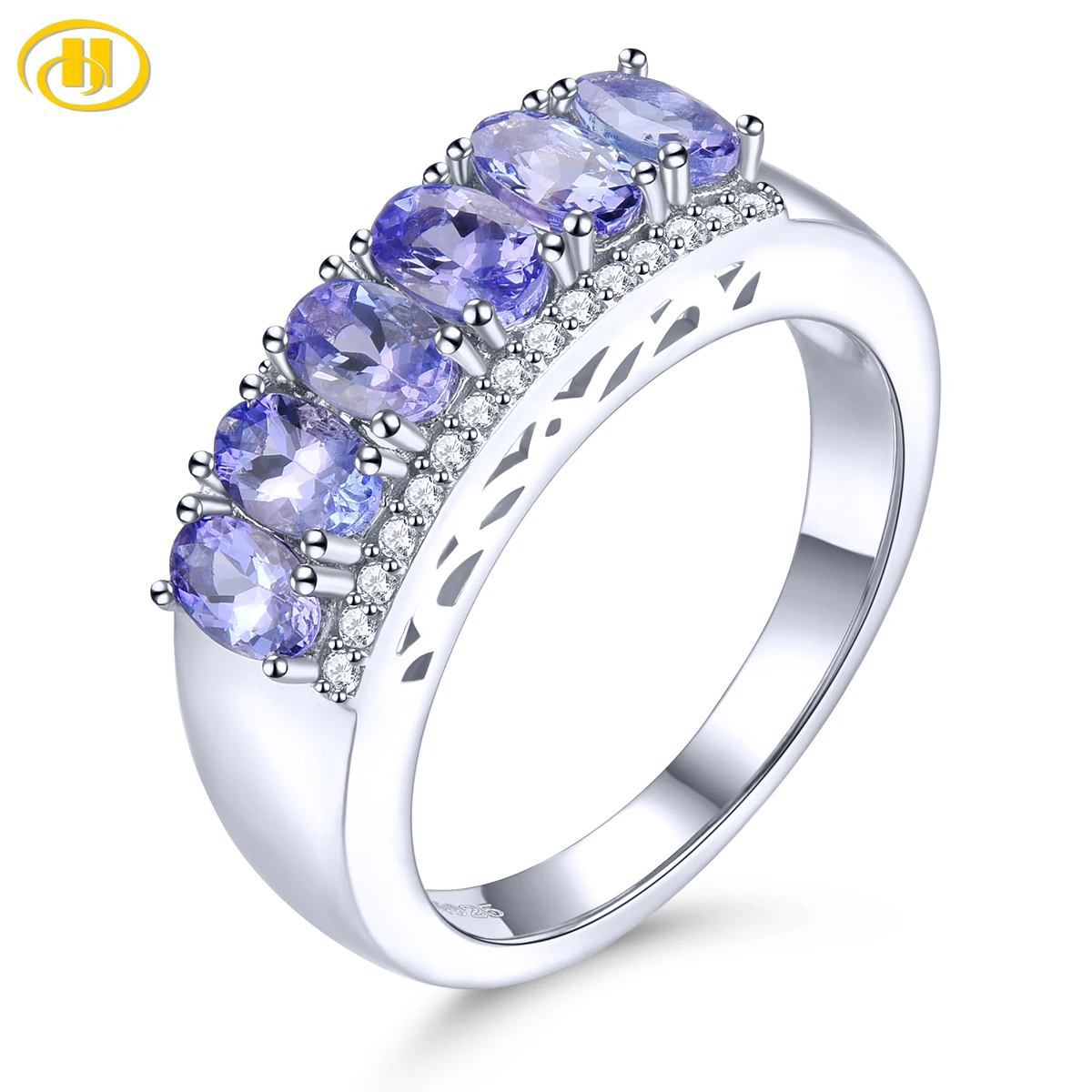 

Natural Tanzanite Solid Silver Women's Ring 1.6 Carats Genuine Gemstone Romantic Exquisite Style S925 Fine Jewelry Top Quality