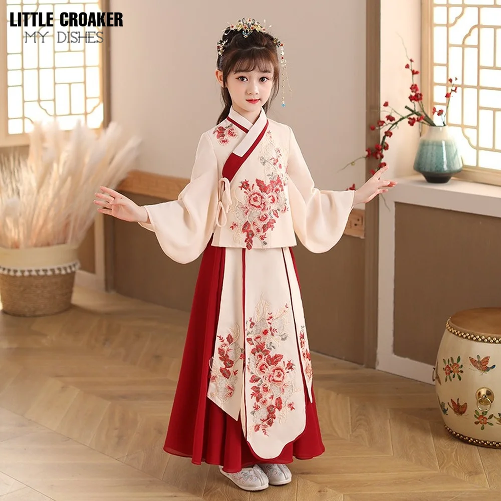 Trẻ Em Thêu Dễ Thương Cổ Hanfu Hoa Đáng Yêu Truyền Thống Đầm Công Chúa Trẻ Em Thực Hiện Trang Phục Bé Gái Đường Phù Hợp Với