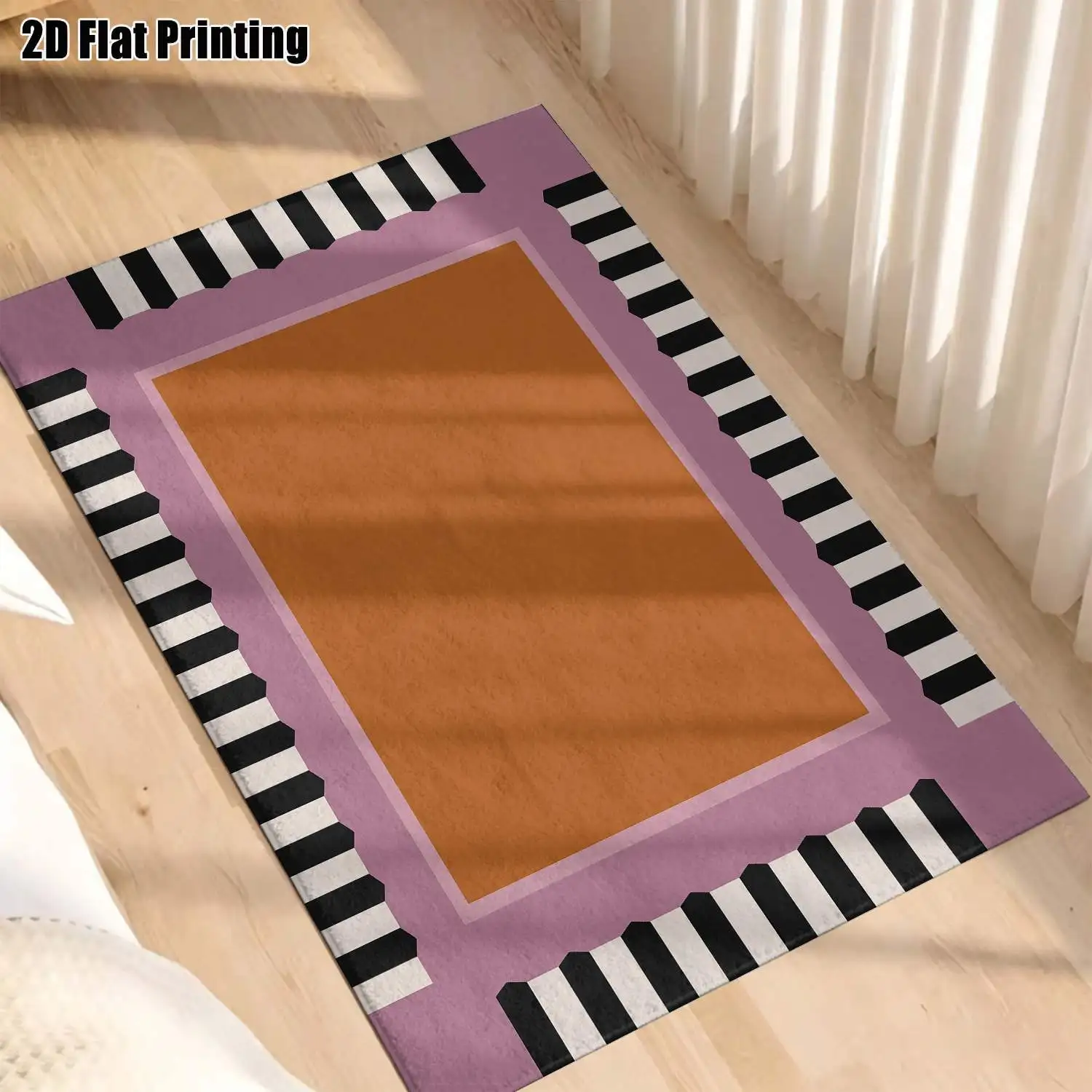 1Pc 2D Printed Purple-Orange Geometric Stripe Nordic/Instagram/Modern Minimalist/European Style Carpet, Home Decor, Multi-Size, Machine Washable, Suitable for Entrance, Dining Room, Foyer, Living Room, Bedroom