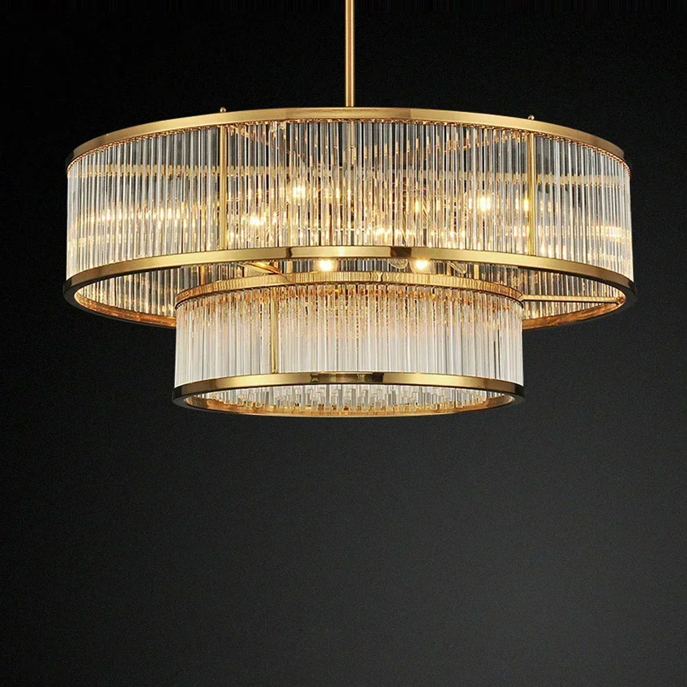 2024 Copper Golden Crystal Chandelier Luxurious Shiny Round Linear Pendant Lights For Dinning Roomliving Room  Bedroom