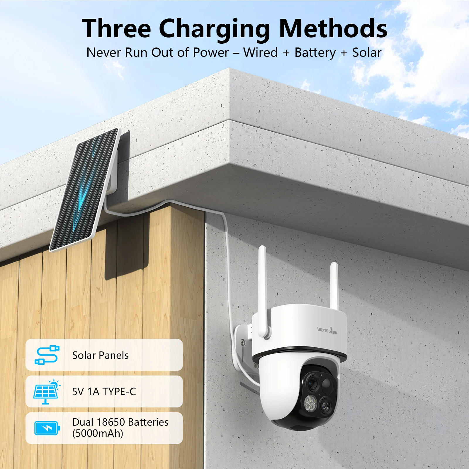 Wansview 2K مراقبة عدسة مزدوجة واي فاي كاميرا في الهواء الطلق اللاسلكية PTZ الأمن كاميرا IP كشف الحركة HD اللون للرؤية الليلية