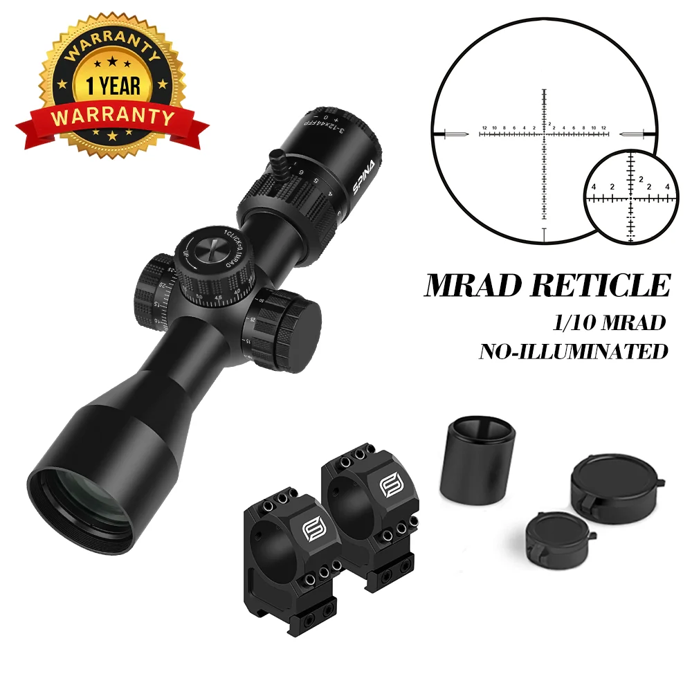 SPINA OPTICS Riptide HD 3-12x44 FFP SFIR Kompakte Zielfernrohr Optik Tactical Jagd Seitliche Parallaxenverstellung für Karabiner AR15 PCP .308 5.56 22LR 4