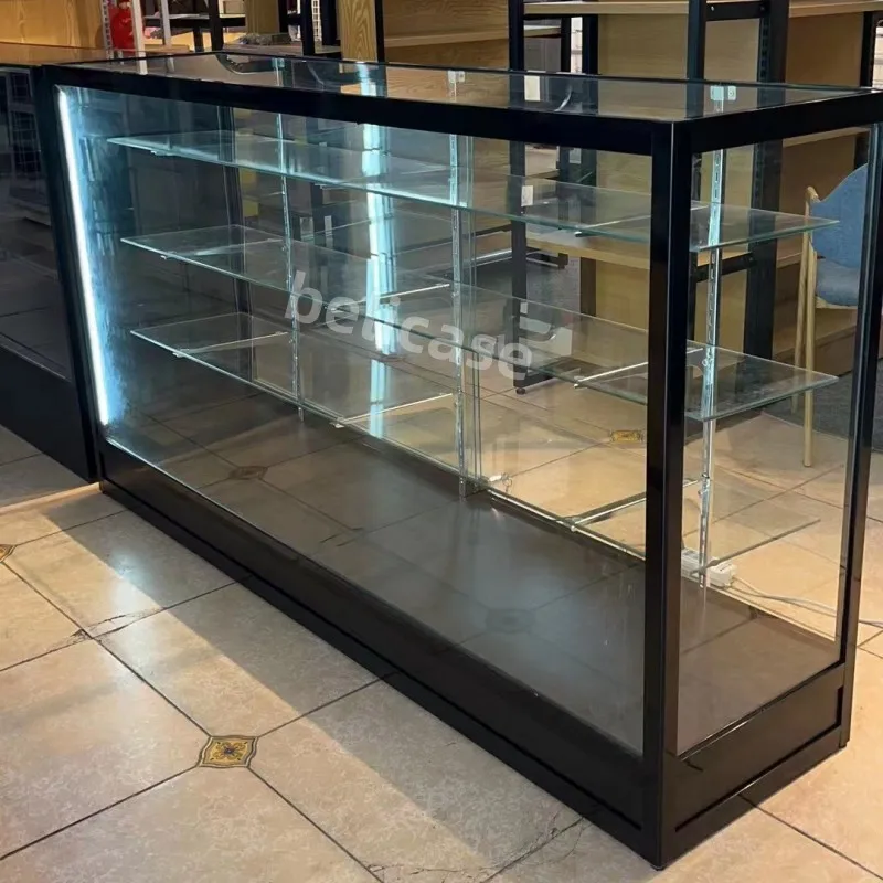 Customized-6 Feet ExtraGlass Retail Counter with Lights Aluminum Frame Lockable Display Cabinet Smoke Shop Furniture