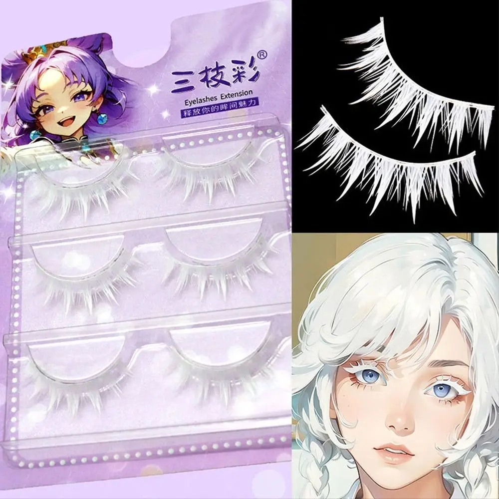 Eye Makeup Tools Halloween White Lashes Natural Look Reusable Cosplay White Eyelashes Masquerade Party Anime Lashes