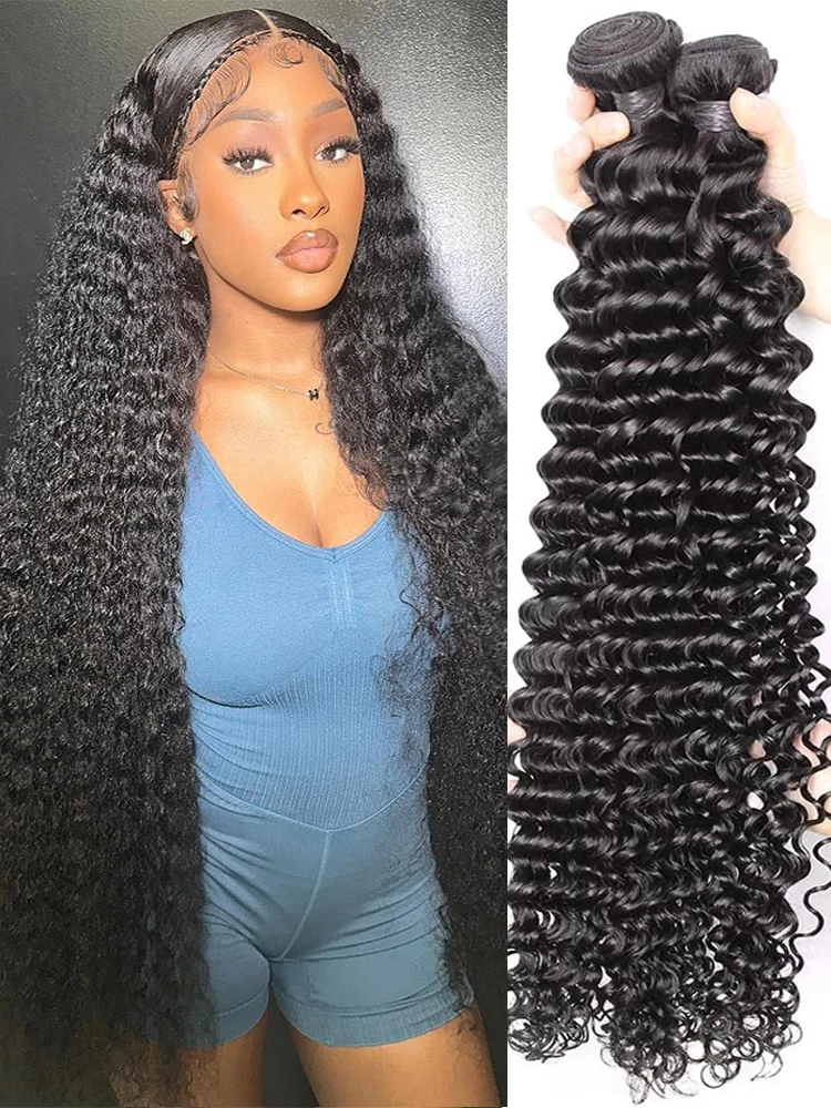 28 30 Inch Loose Deep Wave Human Hair Bundles Brazilian Curly 3 4 Bundles Remy Raw Hair Extensions for Women Virgin Hair Weave