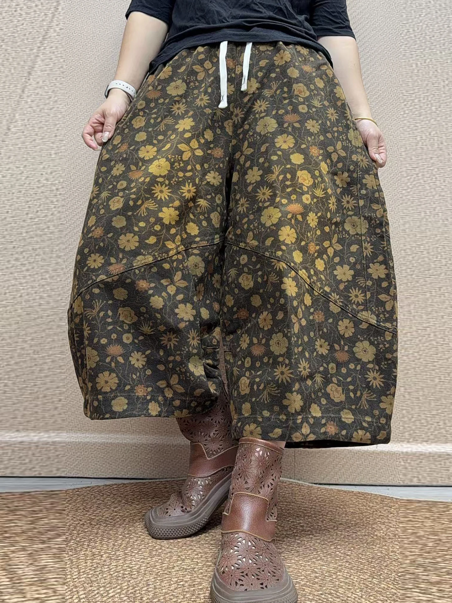 Retro Floral Print Casual Pants Women's Nine-Foot Dad Pants Early Autumn New Fashion Mom Harlan Boots Pants Loose Fit Comfort...