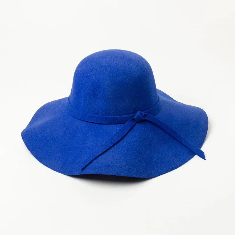 Korean Style Fashion Casual Drawstring Decor Woolen Wide Brim Hat Travel Sun Protection Styling Felt Women's Wide Brim Hat